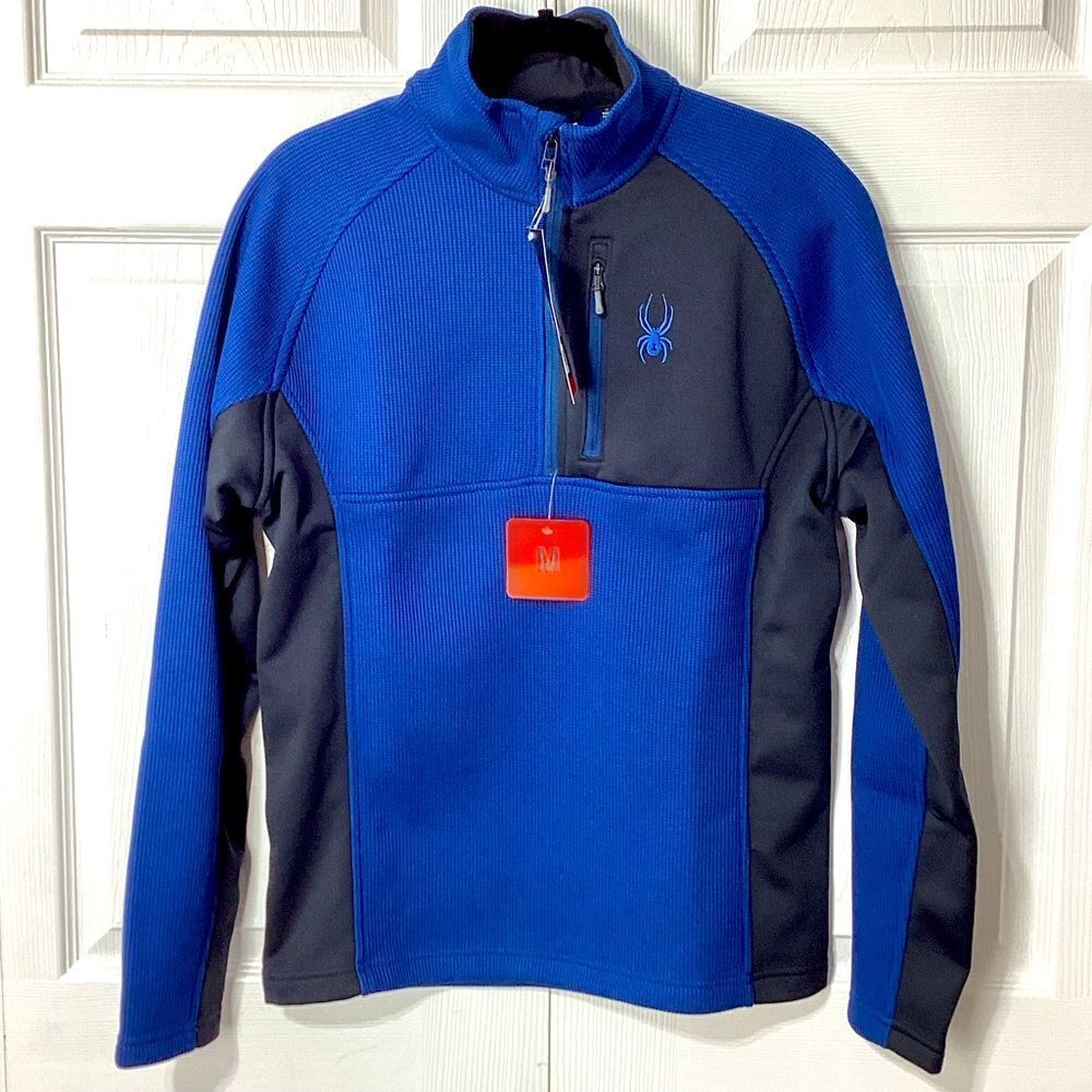 Spyder Jacket Pullover Blue Black Quarter Zip Textured M NWT